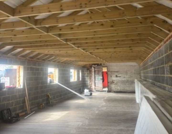 Exposed roof structure and mezzanine renovation work